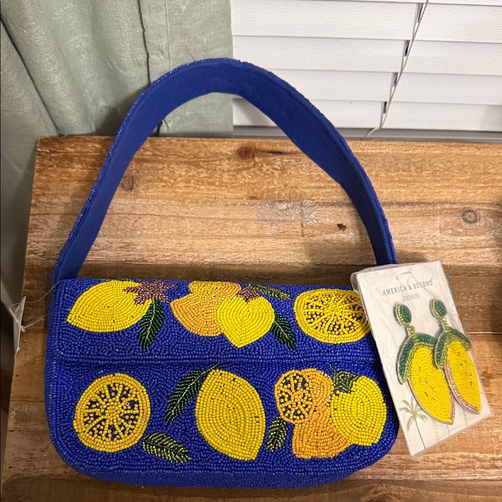 Beaded Blue and Yellow Women's Bag with earrings!
